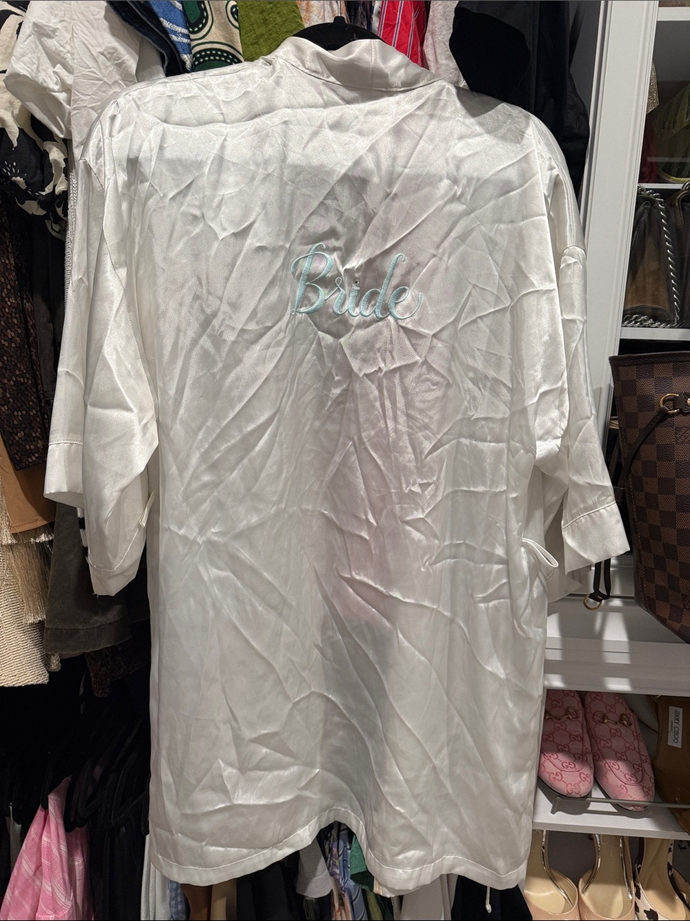 Bride Embroidered Satin Robe — Light Blue Script - Picture 4 of 4